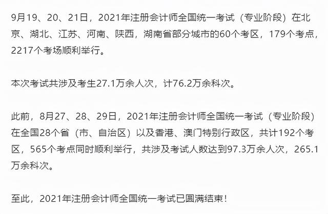 2021年注会CPA考试考生124.4万人，连续2年大降